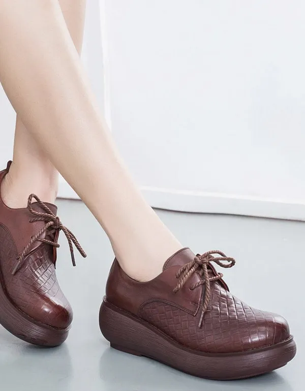 Spring Lace Up Handmade Waterproof Wedge Shoes