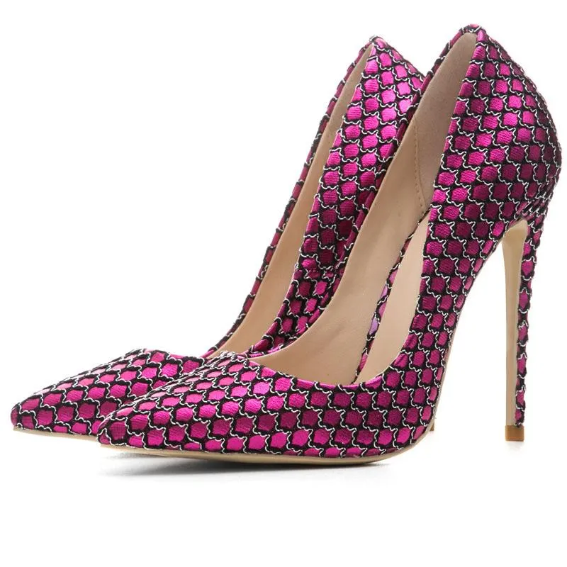 Street Fabric Plaid Pointed Toe Stiletto Heel Pumps
