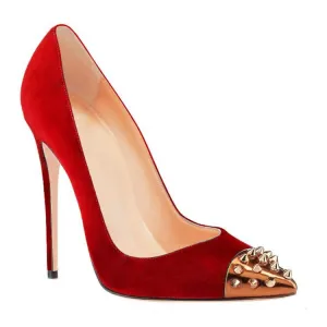 Suede Rivet Pointed Toe Stiletto Heel Pumps