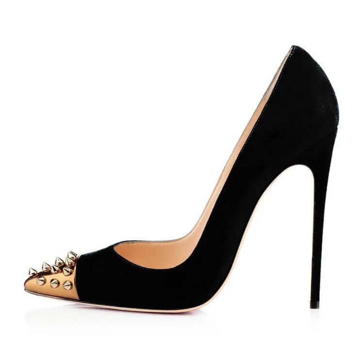 Suede Rivet Pointed Toe Stiletto Heel Pumps