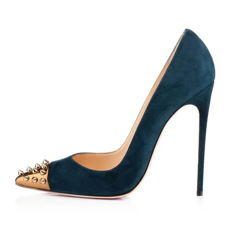Suede Rivet Pointed Toe Stiletto Heel Pumps
