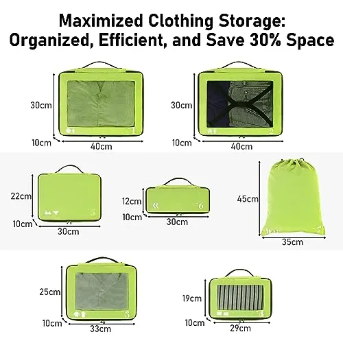 Suitcase Organiser, Packing Cubes, 7-Piece Suitcase Organiser Set, Packing Cube, Pet Recycled Packing Bags for Suitcases, Suitcase Organiser for Backpack, Shoe Bag, Clothes Bags for Suitcases