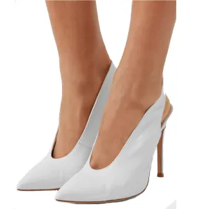Summer White Cutout Pointed Toe Leather Pumps
