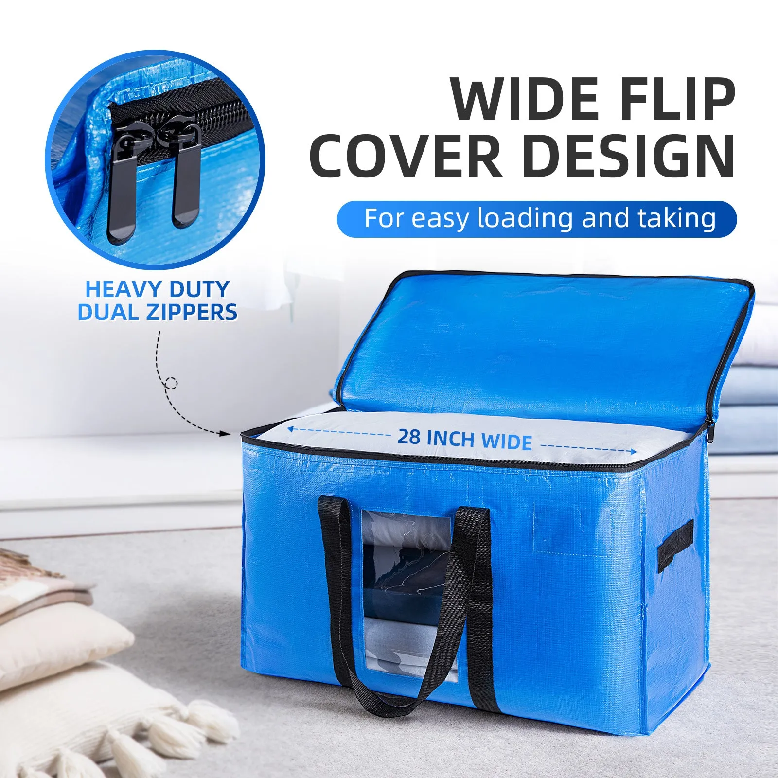 TAILI Moving Bags Extra Large 6 Pack, Heavy Duty Storage Bags with Visible Window, Wrap Around Handles and Reinforced Zipper Storage Tote for Space Saving Moving Storage, Moving totes