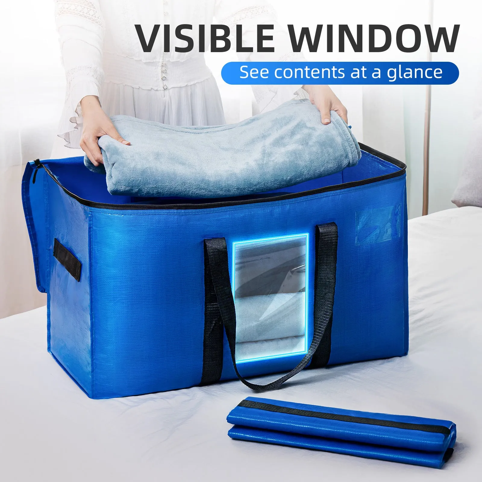 TAILI Moving Bags Extra Large 6 Pack, Heavy Duty Storage Bags with Visible Window, Wrap Around Handles and Reinforced Zipper Storage Tote for Space Saving Moving Storage, Moving totes