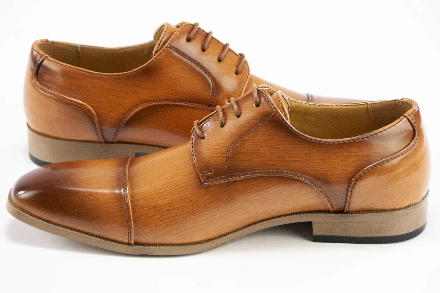 Tan Leather Cap-toe Lace-Ups