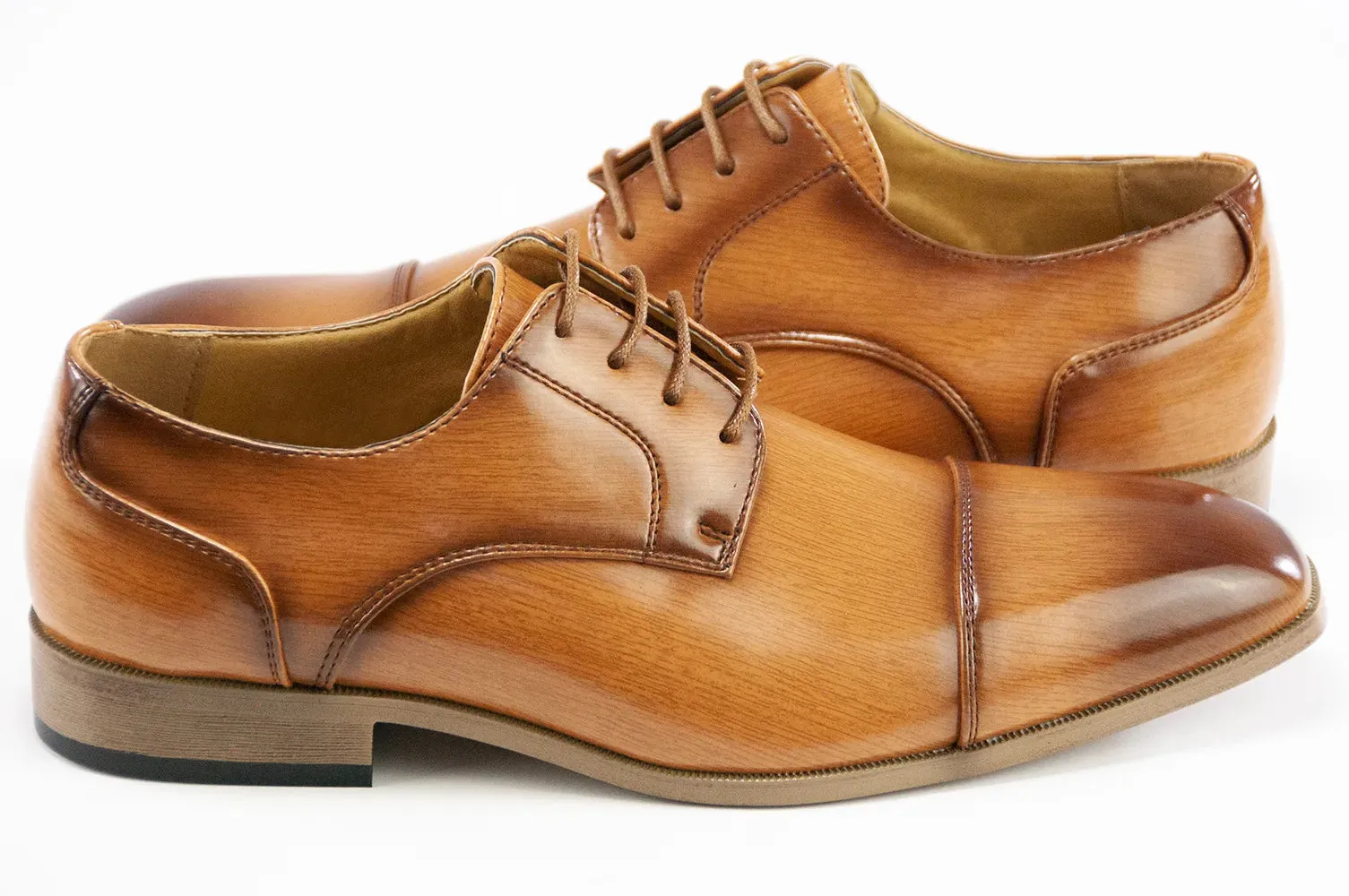 Tan Leather Cap-toe Lace-Ups