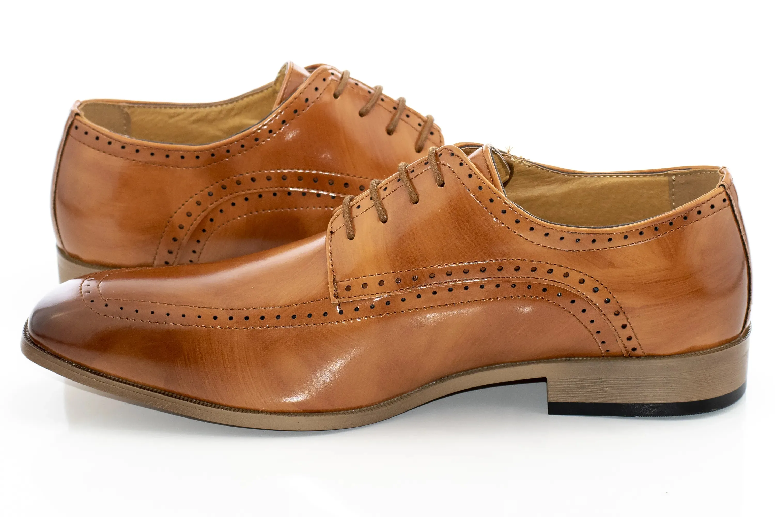 Tan Perforated Leather Derby Lace-Ups