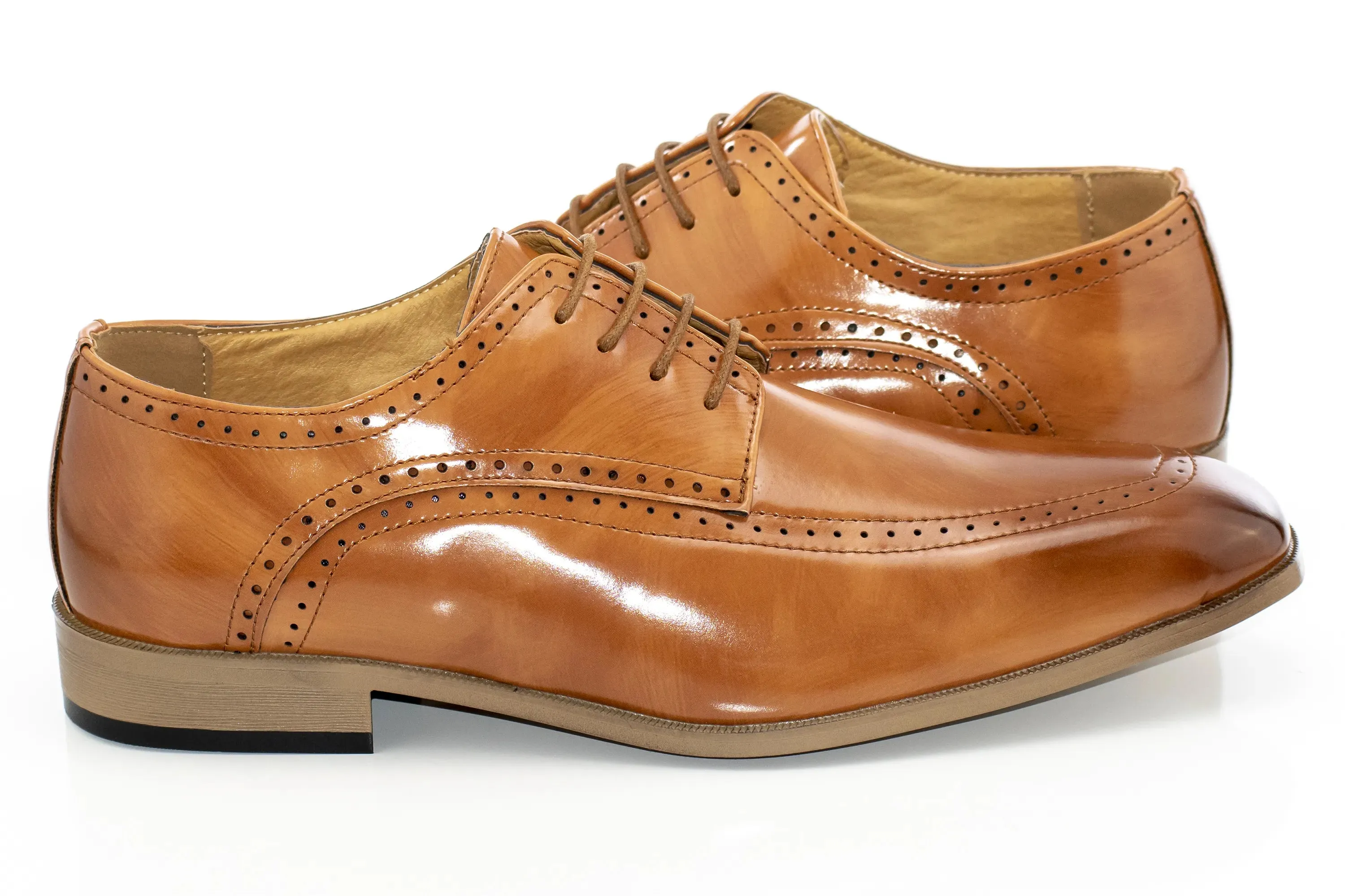 Tan Perforated Leather Derby Lace-Ups