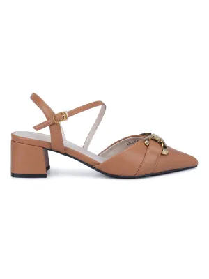 Tan Pointed Toe Block Heels