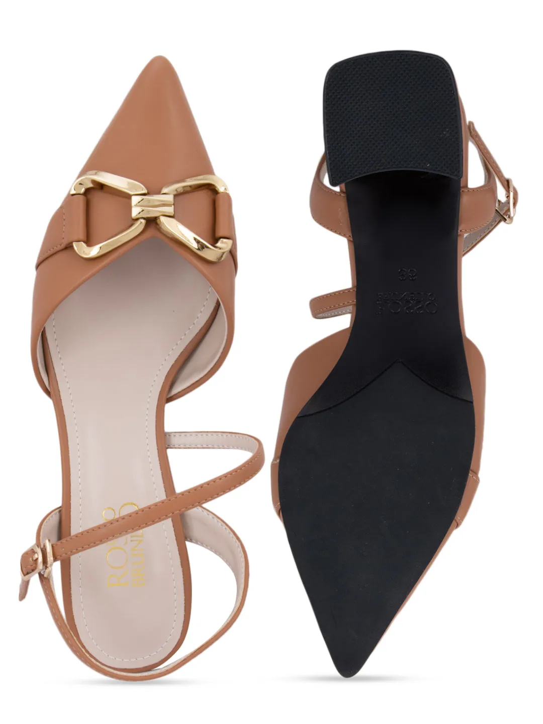 Tan Pointed Toe Block Heels