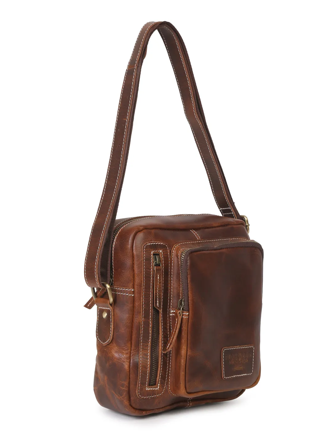 Teakwood Genuine Unisex Tan Genuine Leather Messenger Bag