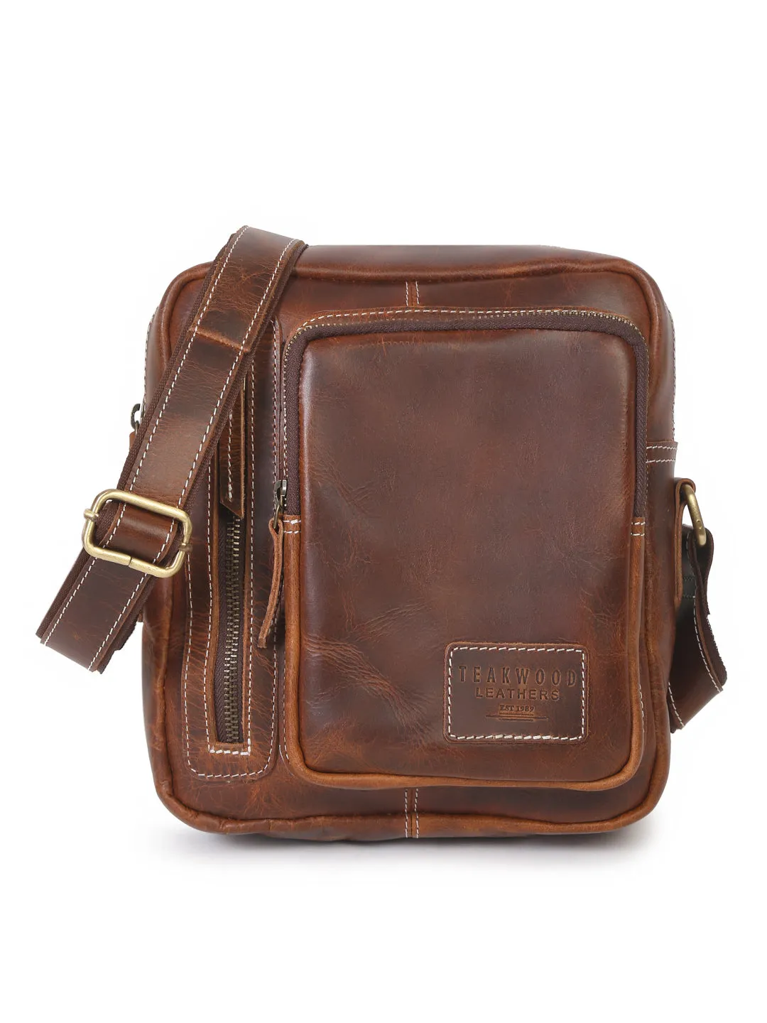 Teakwood Genuine Unisex Tan Genuine Leather Messenger Bag