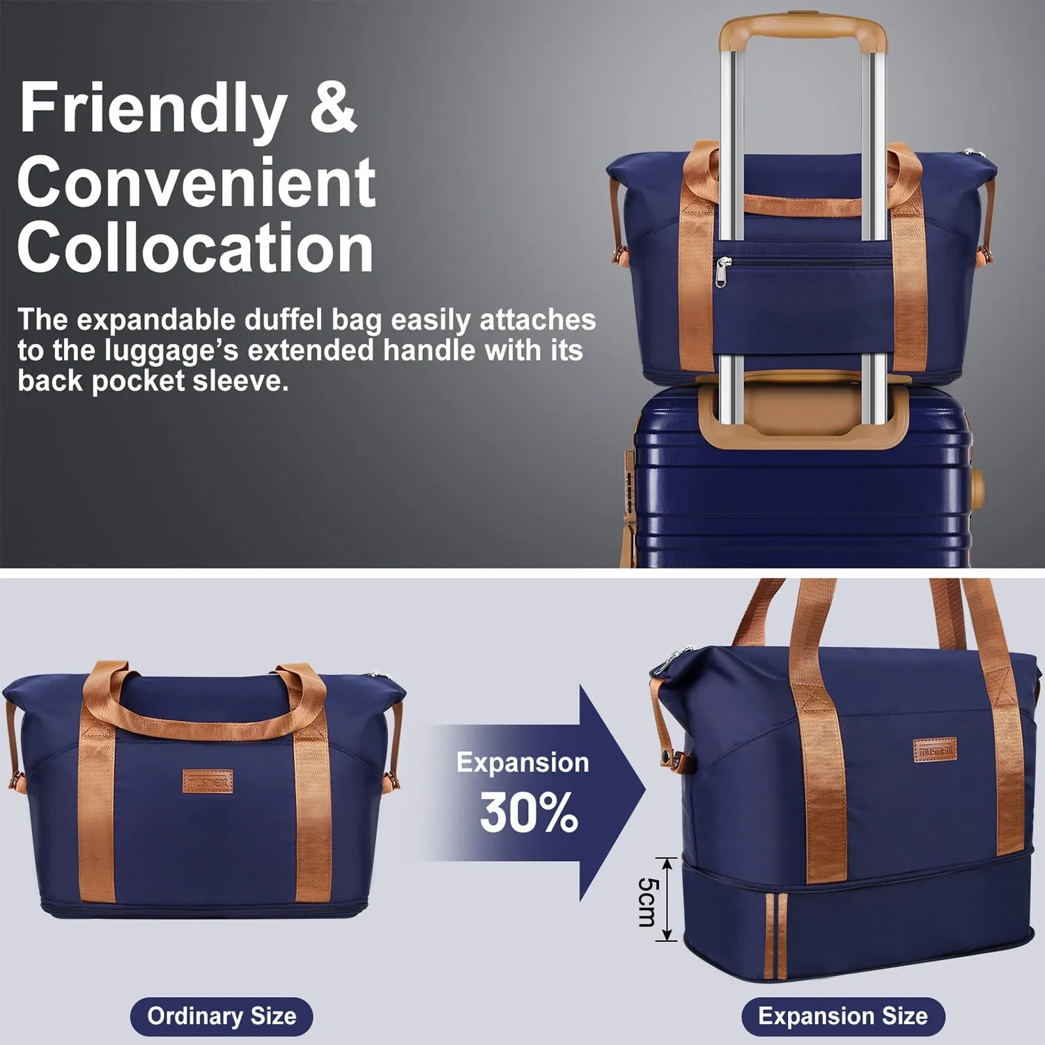 Travel Duffel Bag with Dry Wet Separated Tote Bag, Expandable Shoulder Bag for Women Sports Gym Bag Set, Adjustable Strap, Waterproof & Tear Resistant