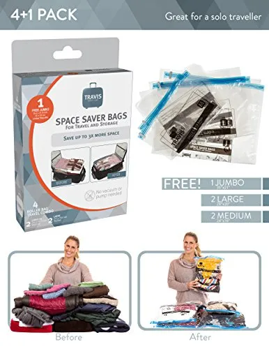 Travis Travel Gear Space Saver Bags. No Vacuum Rolling Compression, Pack Of 2 Medium