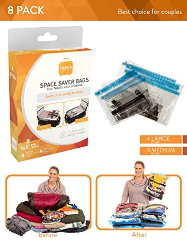 Travis Travel Gear Space Saver Bags. No Vacuum Rolling Compression, Pack Of 2 Medium