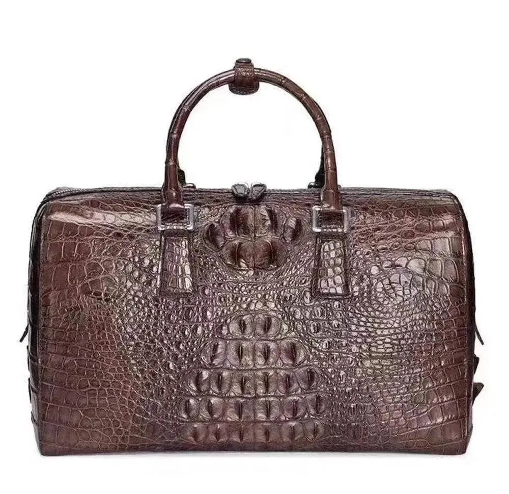 Unisex  Genuine Crocodile Bone Leather Large Travel Duffel Bags