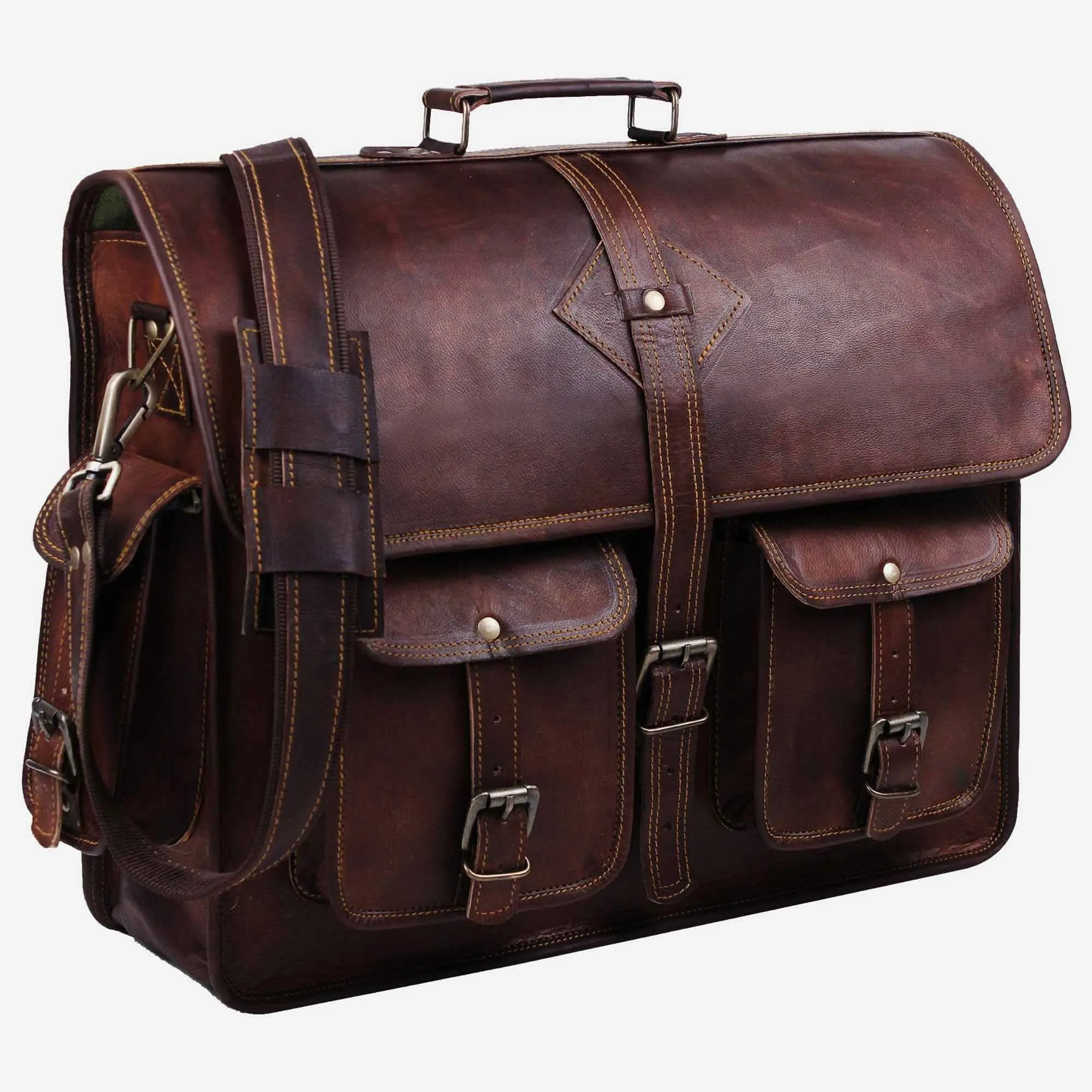 Vintage-Inspired Leather Laptop Messenger Bag for Men – Timeless and Functional Design