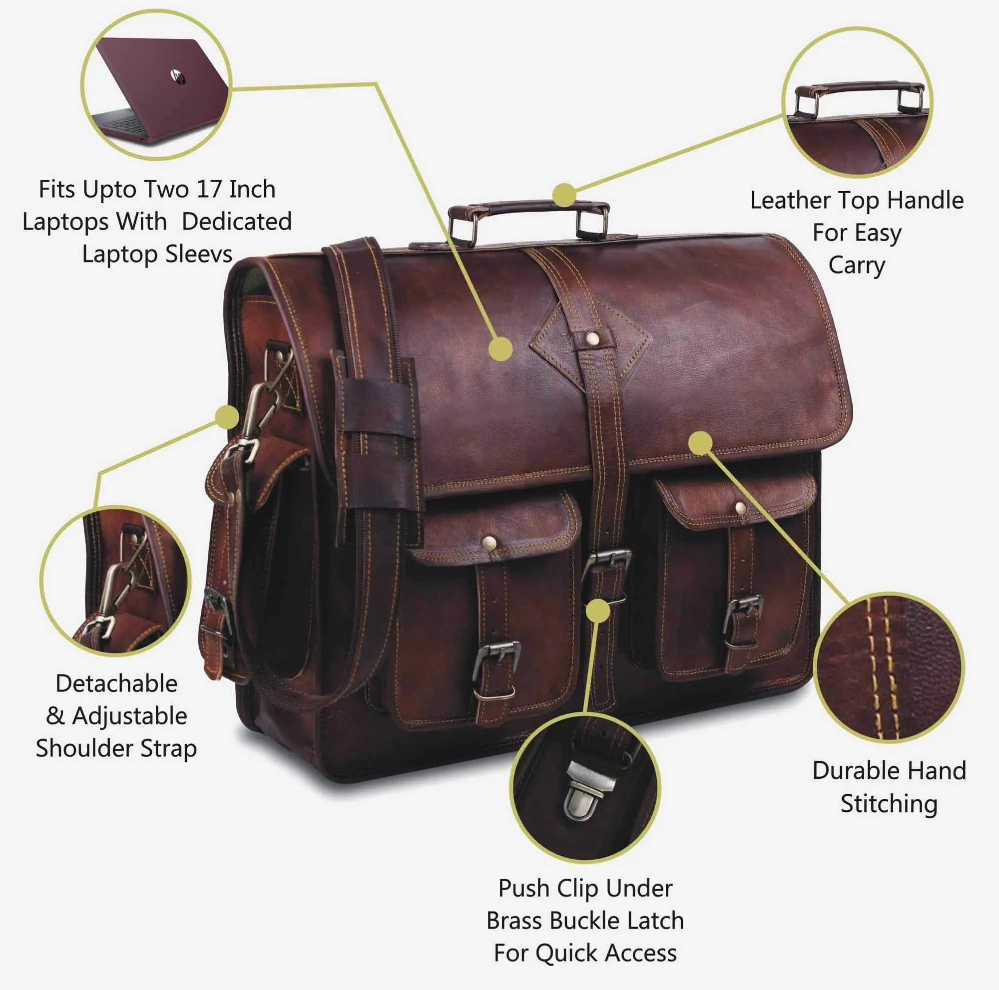 Vintage-Inspired Leather Laptop Messenger Bag for Men – Timeless and Functional Design