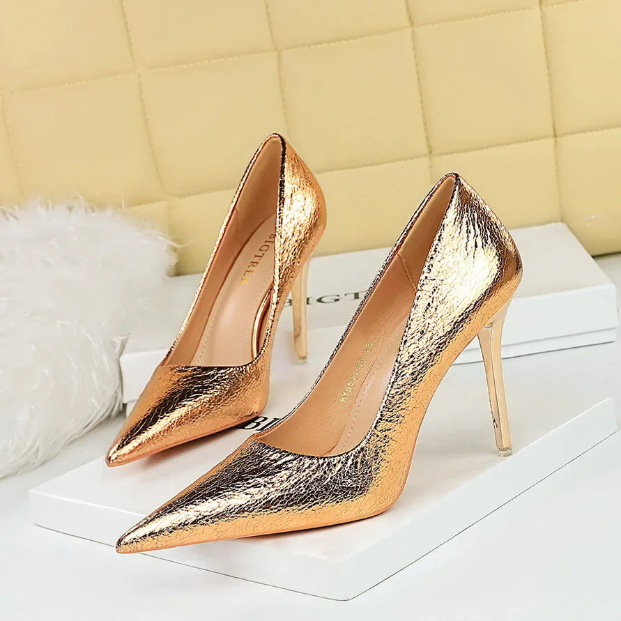 Vintage Pointed-Toe Metallic Stiletto Heels Shoes