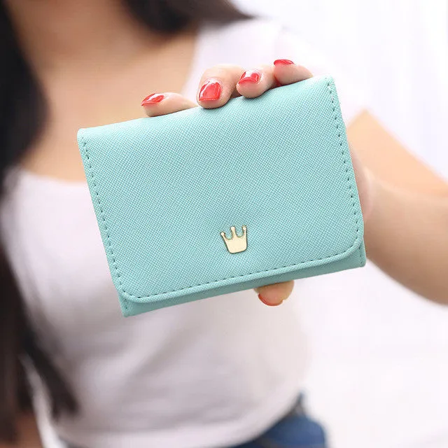 Wallet Female 2016 New Crown Lady Short Women Wallets Mini Money Purses Fold PU Leather Bags Female Coin Purse Card Holder B619