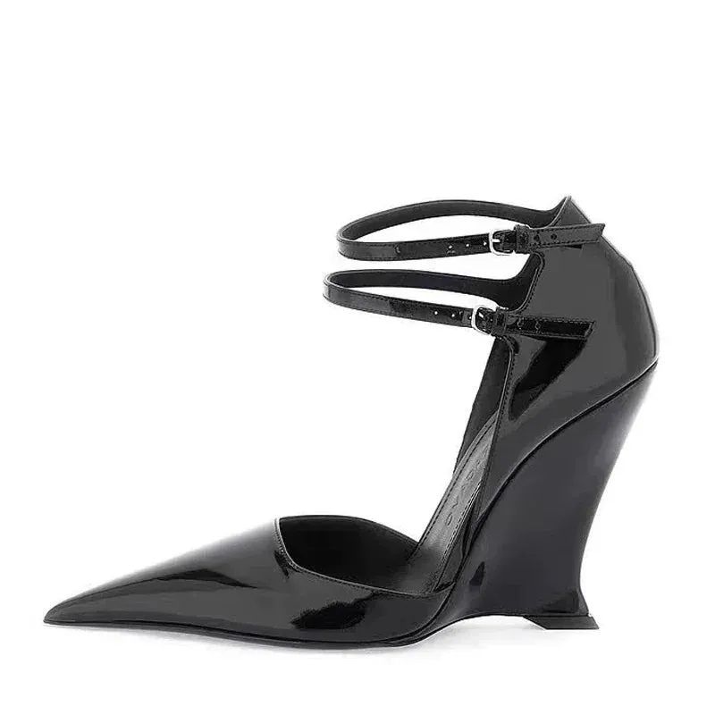 Wedges Heels Pointed Toe Buckle Strap Shoes