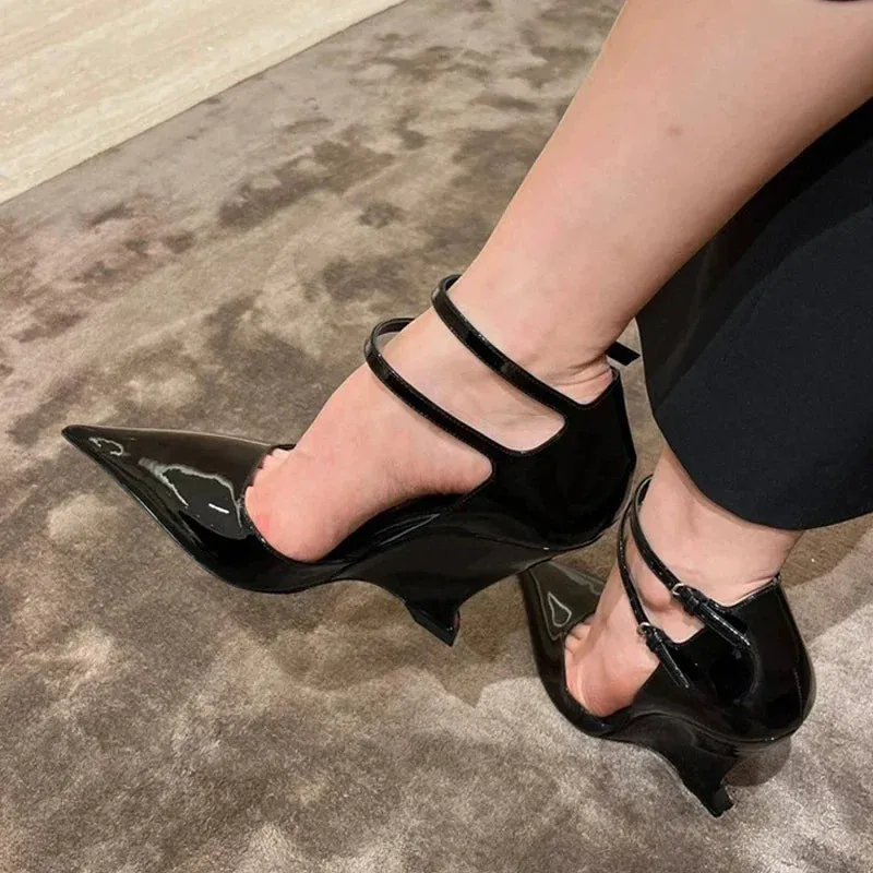 Wedges Heels Pointed Toe Buckle Strap Shoes