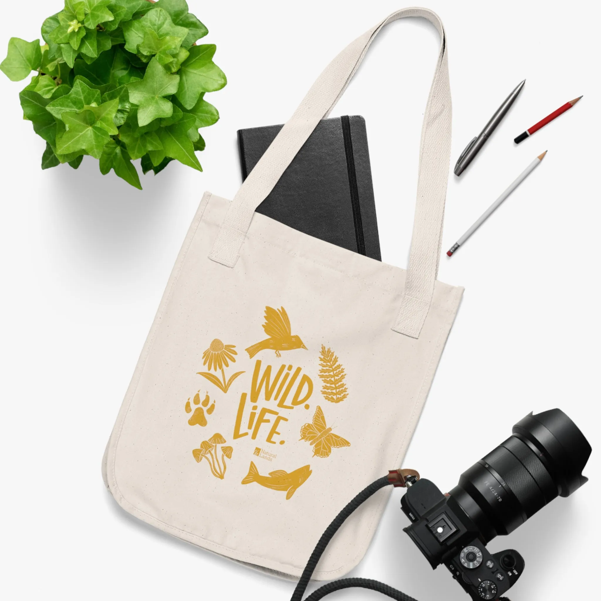 'wild. life.' organic canvas tote bag