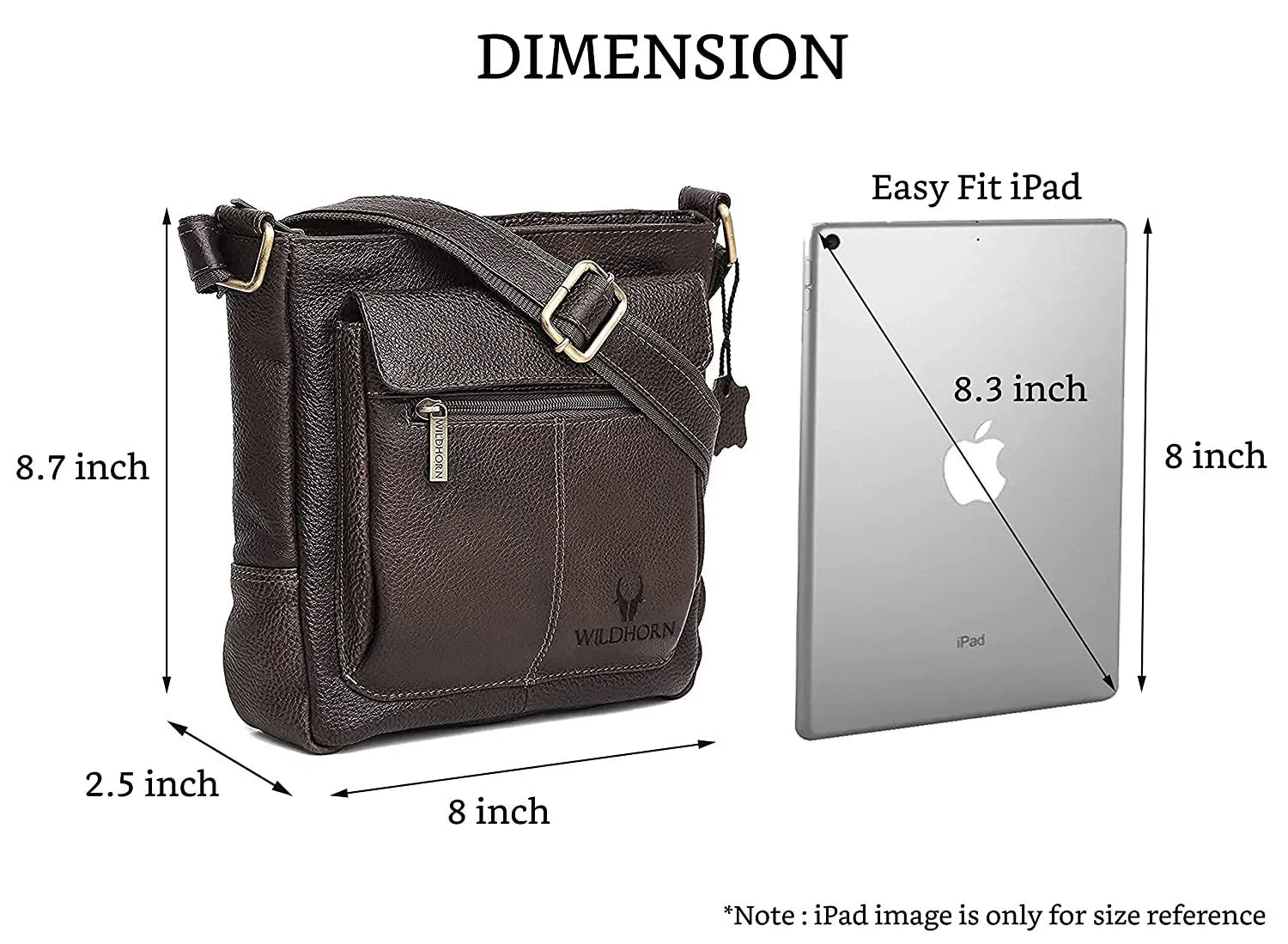 WILDHORN Leather Sling Messenger Bag for Men. DIMENTION : L-8 inch W-3 inch H-9 inch
