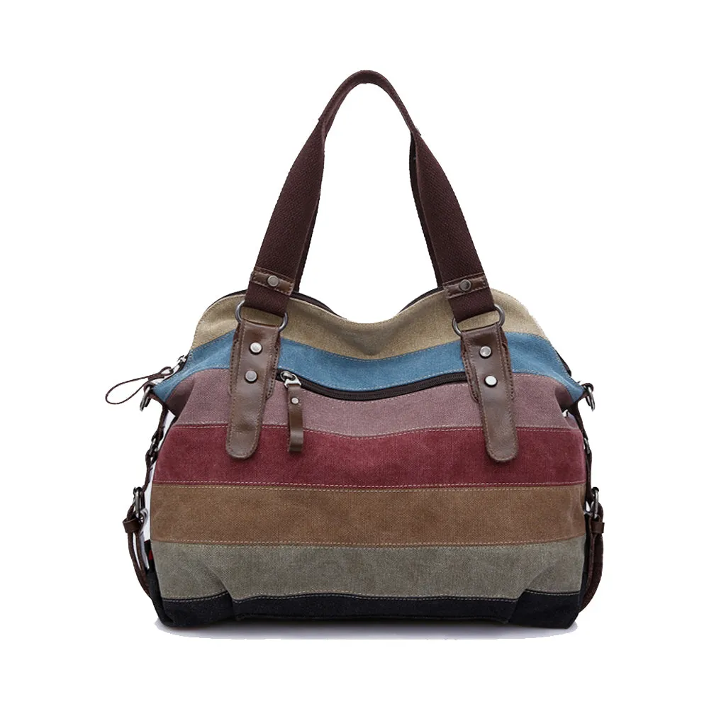 Women's Canvas Multi-Color Satchel Tote Travel Bag